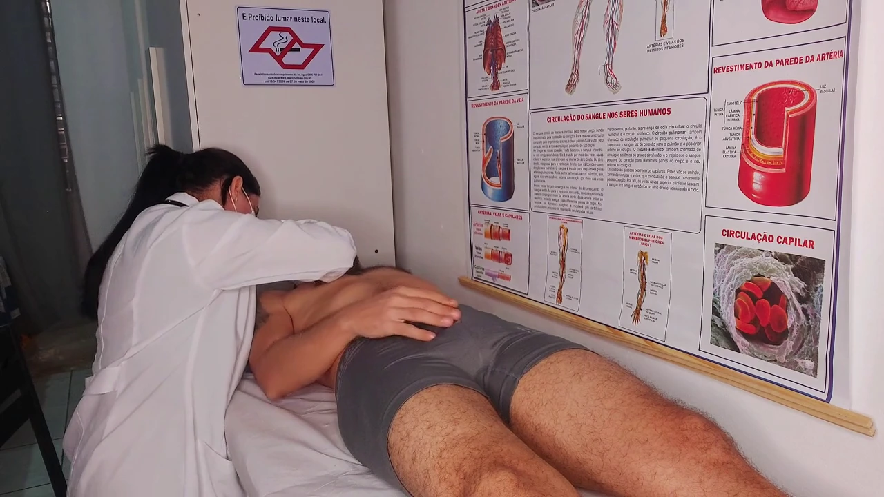 This video is filled with surprise and excitement. A young man finds himself in a doctor's office visit, and a stunning nurse attends to him. Something unexpected happens, and he can't resist taking things further right there!